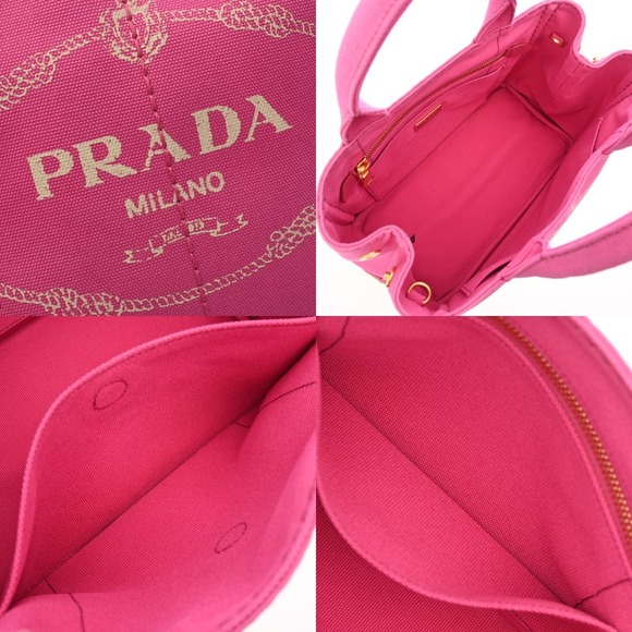 PRADA Canapa Pink Canvas Handbag - Picture 8 of 10